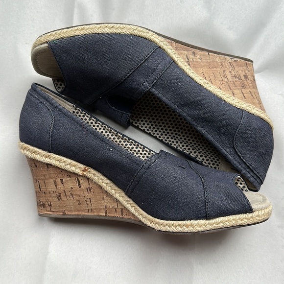 Charming Charlie Denim Peep Toe Platform Cork Espadrille Sandals size 10 Summer - Picture 3 of 7